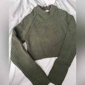 Zara Sage Green Ribbed Crew Neck Sweater